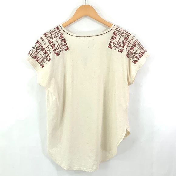 MADEWELL Short Sleeve Tee Size Medium Cream Boho Split Neck Shirt E11 - Picture 3 of 8